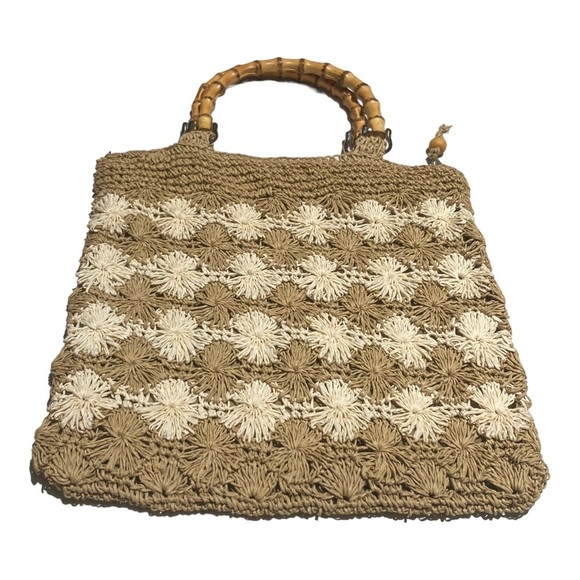 Vintage The Limited Handmade Crochet Bag with Bamboo Handle 90s Y2K - Picture 2 of 11